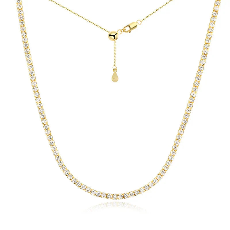 Each 2mm All Zircon/moissanite Tennis Necklace for Women Man Adjustable Choker Chain 100% 925 Sterling Silver Jewelry