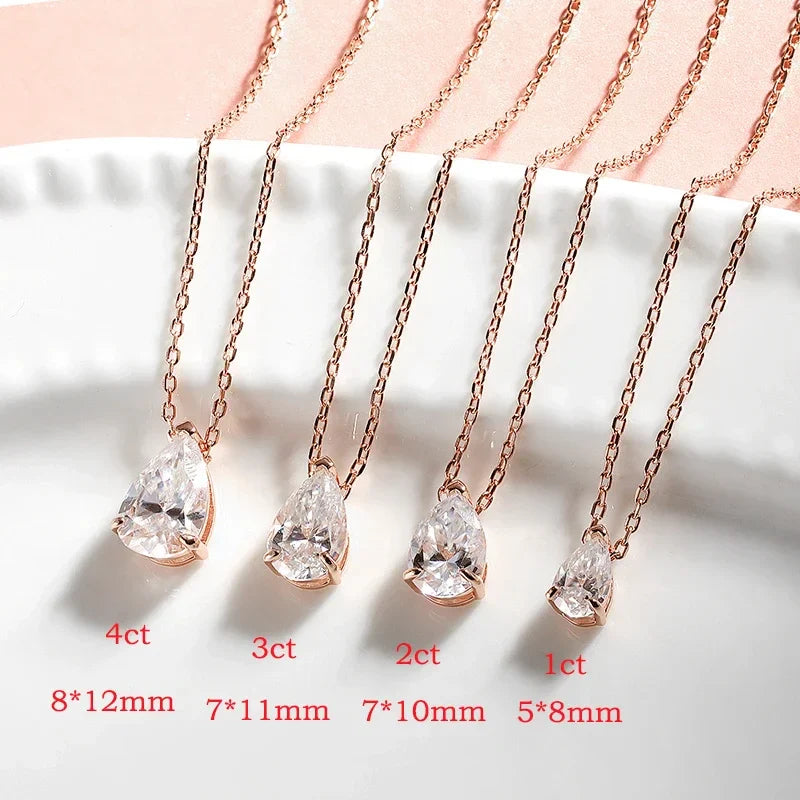 Certified 1CT 2CT Pear Cut D VVS1 Moissanite Necklace for Women 18k Gold Plated Jewelry 100%  Sterling Silver 925 Pendant
