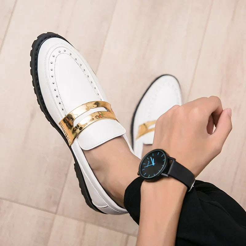 Fashion Classic Thick Sole Men's Penny Loafers Slip-On Business Dress Shoes Gentleman Metal Buckle Formal Black Shoes