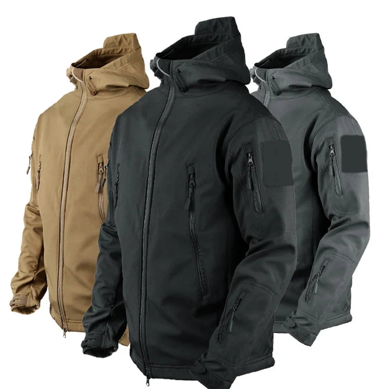 Men's Military Tactical Jackets Full Zip Shark Skin Soft Shell Tactical Waterproof Windbreaker Outdoors Hiking Hooded Coat S-4XL