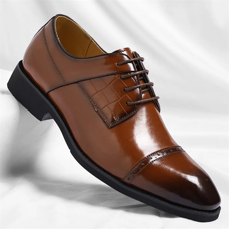 Men's Big Size 39-48 Black Leather Cap-Toe Oxford Shoes New Formal Business Dress Shoes Male Spring Autumn Wedding Shoe for Man