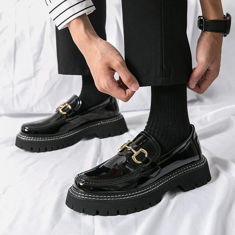 New Men Patent Leather Loafers Fashion Casual Shoes Male Thick Sole Increased Height Slip On Breathable Comfortable Driving Shoe