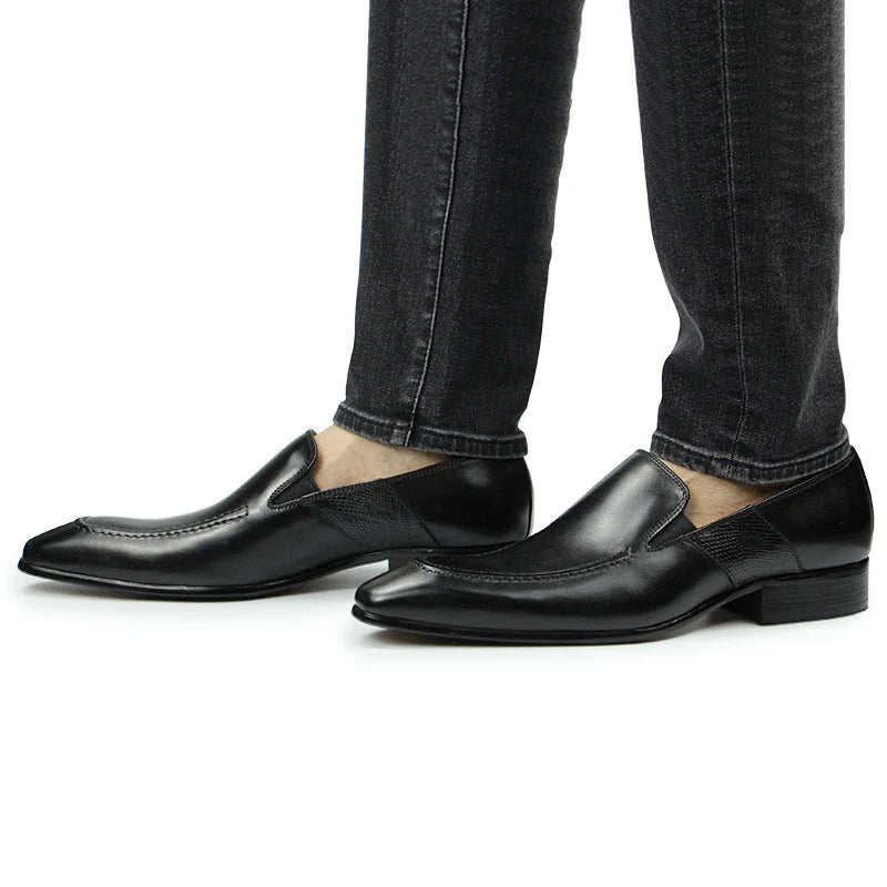 Purely Handmade Genuine Cow Leather Shoes Men's Sapato Social Formal Wedding Dress Shoes Loafers Pointed Toe Stylish Shoe