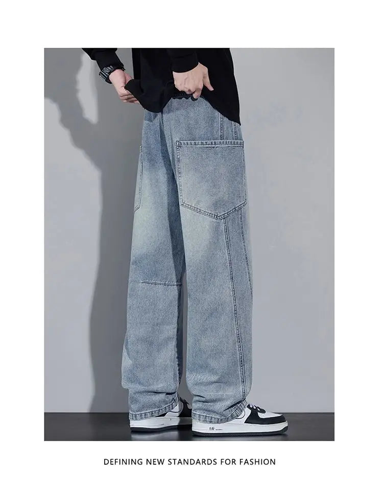 Men's Autumn and Winter New American Style Trendy Jeans with Straight Pockets and Versatile Blue Jeans in Three Colors To Choose