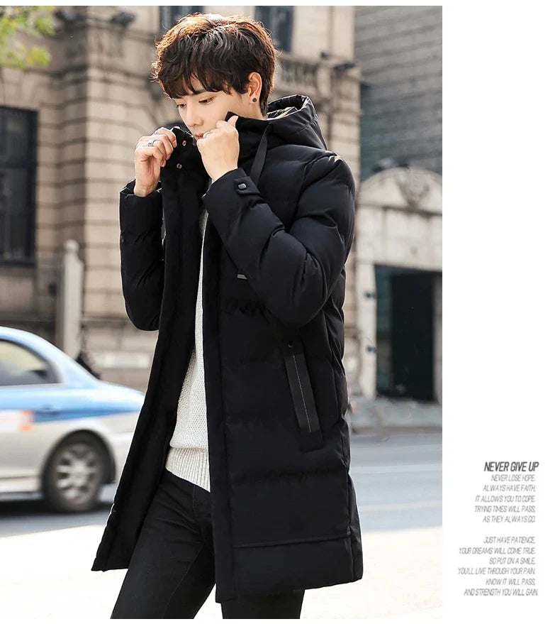 Mid-length New Thickened Hooded Jacket for Winter Men Warm Cotton-padded Jacket for MenLeisureDown Mountaineering Overcoat Men