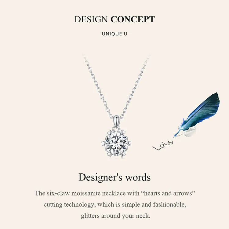 1 Carat Moissanite Pendant Necklace For Women High Quality 925 Sterling Silver Wedding Party Bridal Fine Jewelry 3 Colors