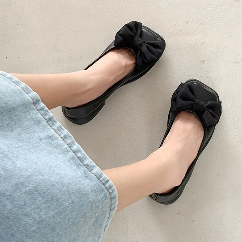 Women Bow Mary Janes Shoes Casual High Heels Shoes New Square Toe Sandals Fashion Lolita Shoes Loafers Walking Zapatos Mujer