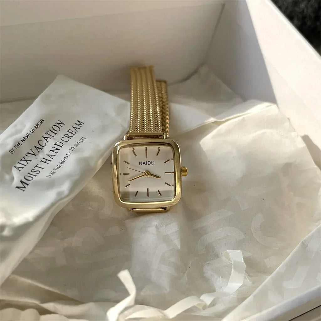 Brand Simple Quartz Watch for Women Retro Luxury Gift Ladies Watches Small Dial Adjustable Stainless Steel Strap Wristwatches