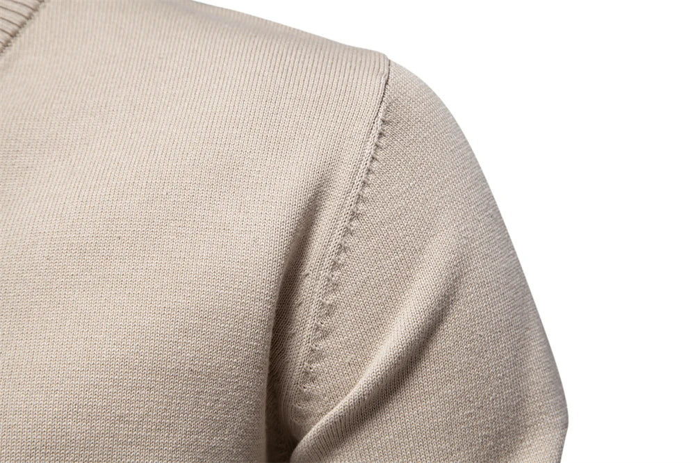 Mens V-neck Solid Cotton Pullover Sweaters Long Sleeve Casual Social Knitted Sweaters for Men