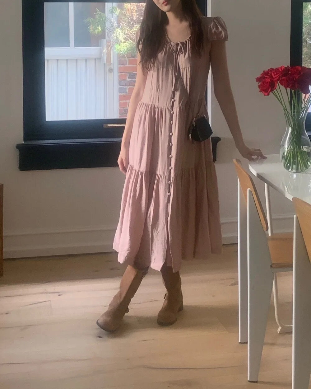 Spring 2025 Chic A-Line Dr Korean Sle Long Svel Women's Faionable Gown Ele Personali Commute Suitable Dr