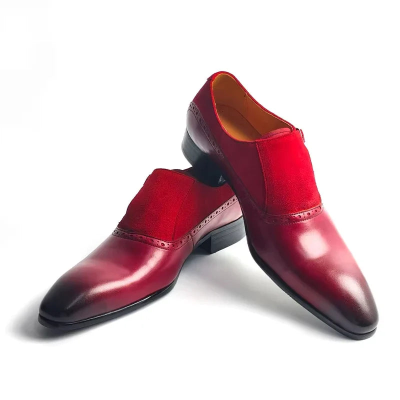 Men's Handmade Cow Suede&Leather Loafers Slip-On Comfortable Casual Shoes for Office,Wedding Non-Slip Sole, Solid Pattern Design