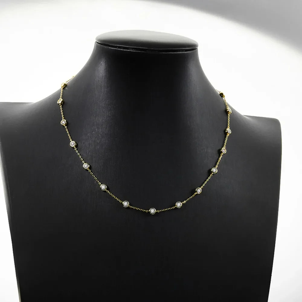 3mm 4mm All Moissanite Necklace for Women 925 Sterling Silver  Round Bubble Diamond Neck Chain Chocker Fine Jewelry GRA