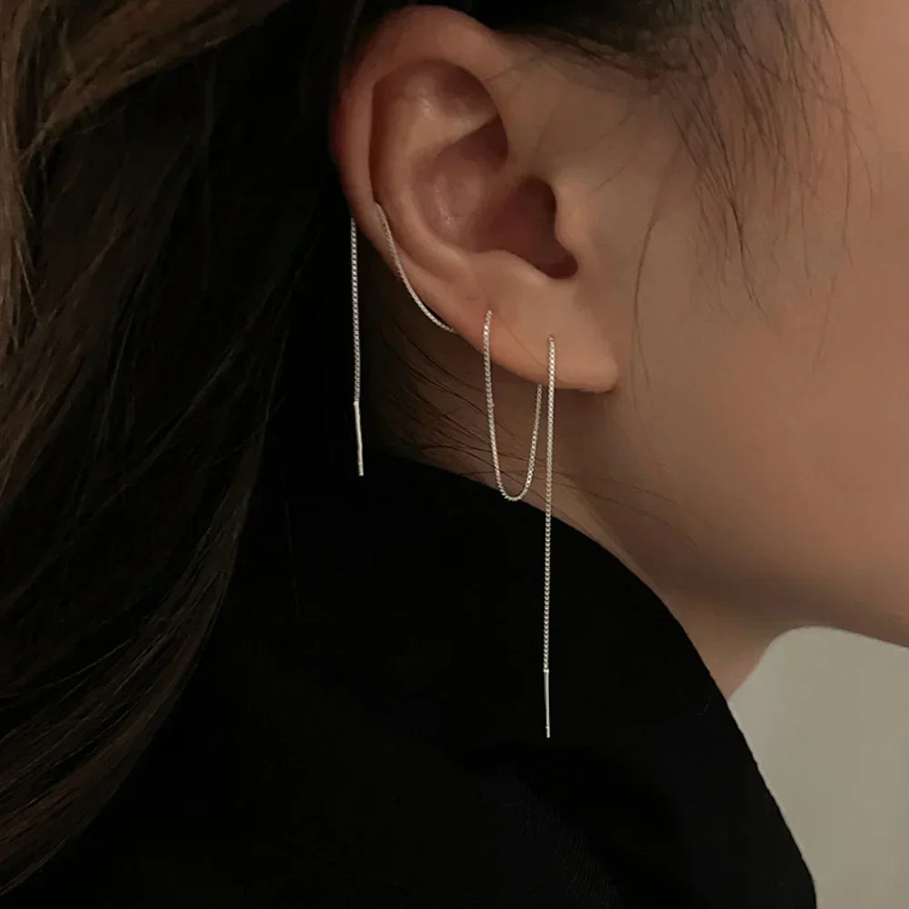 Minimalist Long Tassel Ear Line Drop Earrings for Women Korean Fashion Stainless Steel Chain Hanging Earings Jewelry Party Gifts