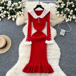 Embroidered Flower Long Sve Loose Fit Lantern Sve Gathered Slimming A-Line Dr Women's round Ne Dr
