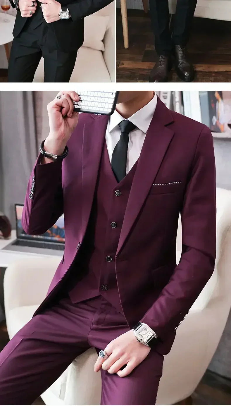 S-8XL (Blazer+ Vest + Pants) Men's fashion casual outdoor gentleman business wedding slim-fit formal British style wedding suit