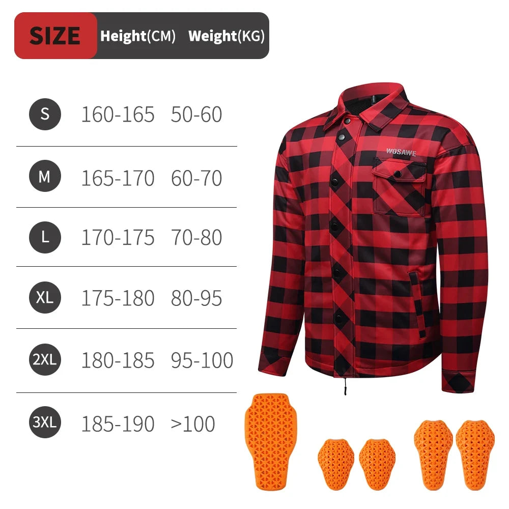Men's Women's Winter Motorcycle Jacket Warm Motocross Motorbike Checkered Casual Outdoor Riding Shirts