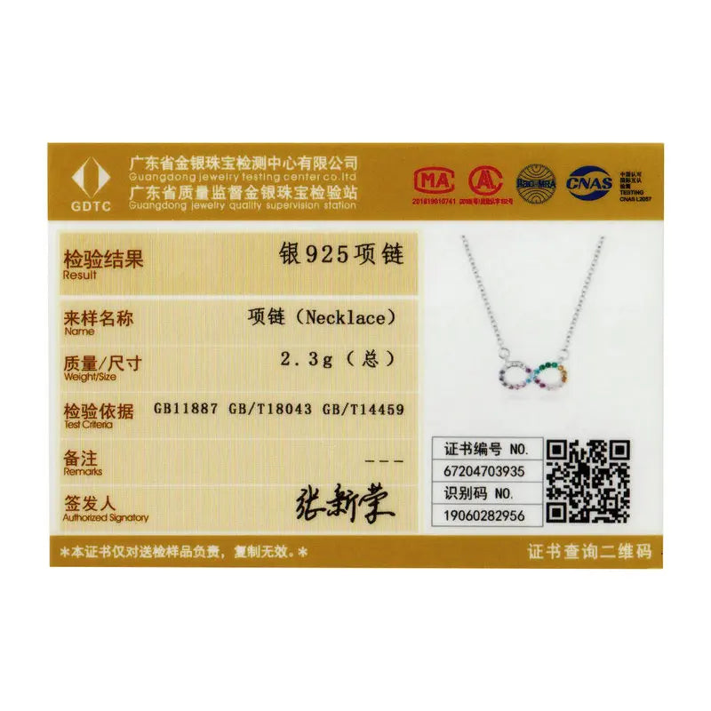 Genuine 925 Sterling Silver Rainbow Color Infinite Love Short Chain Necklace for Women Girl Gift Collar 2020 New SCN402