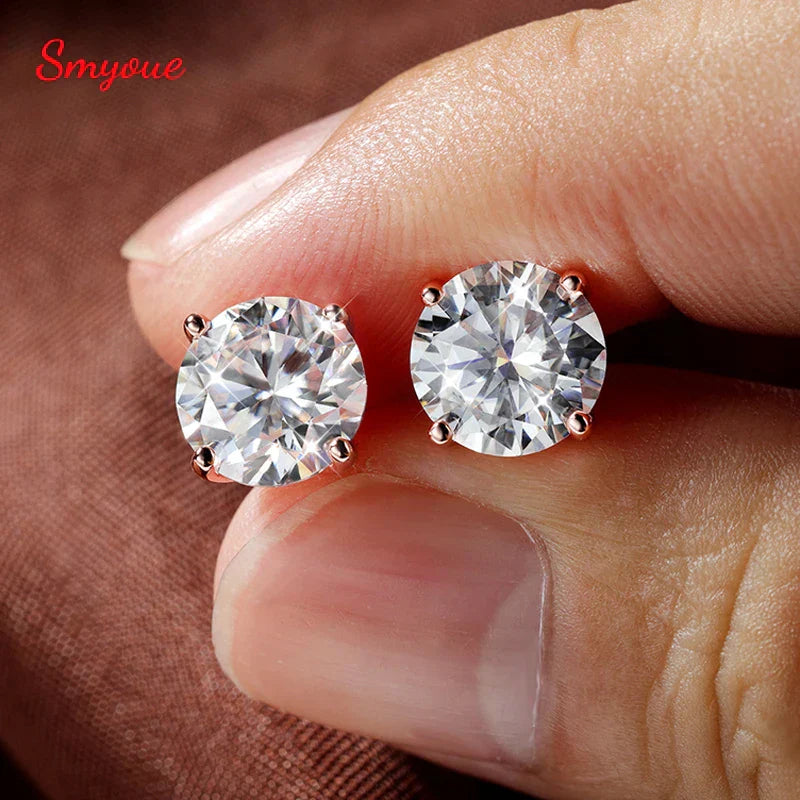 18K Plated 0.1-3CT Moissanite Stud Earrings for Women Men Sparkling Classic Bridal Jewelry 925 Silver Rose Gold Earring