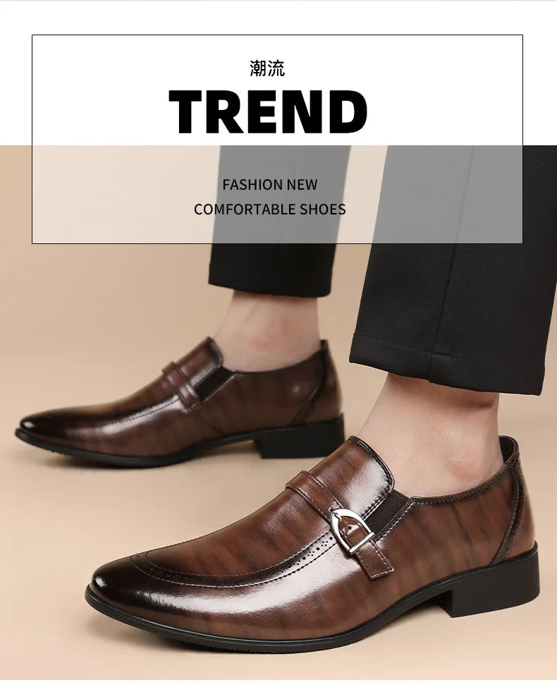 Spring Autumn New Pointed Leather Shoes for Men Solid Color Business Casual Shoes Male Fashion Designer Dress Shoe Man