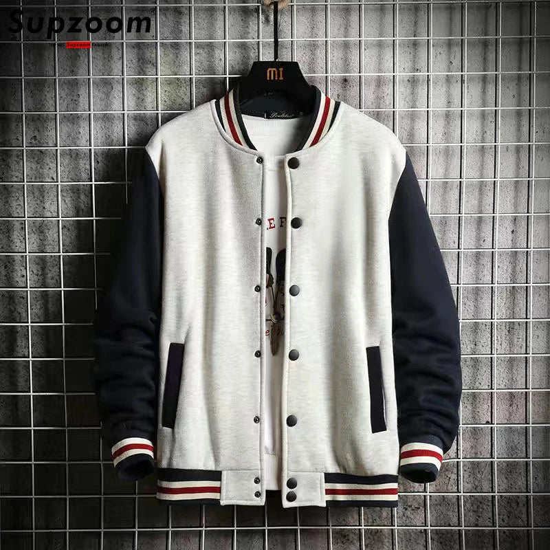 New Arrival Fashion Fleece Casual Baseball Uniform Cotton Spliced Regular Rib Sleeve Brand Clothing Bomber Jacket Men