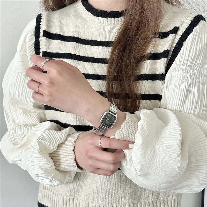 New Brand Steel Band Square Quartz Watch Retro Minimalist Temperament Small Dial Watch Female Student Wristwatch Dropshipping