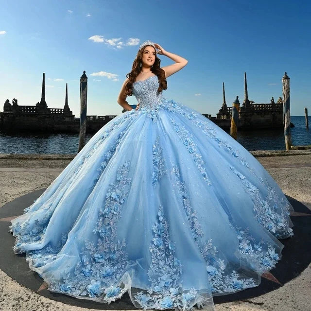 فستان Quinceanera من Angelsbridep باللون الأزرق السماوي مقاس 15 عامًا