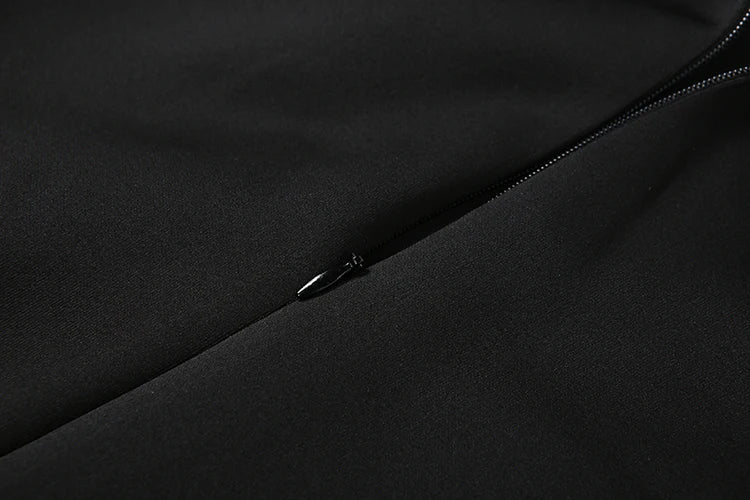 Sexy Maxi Dress Women Shoulder Padded Zip Wrapped Bandage Long Sleeve Slit Elegant Solid Office Simple Skinny Bodycon