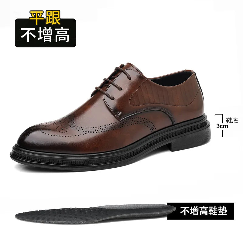 Business Formal Casual Wedding Shoes for Men Fashion New Designer Inner Increase Shoes Male Spring Autumn Retro Leather Shoe Man
