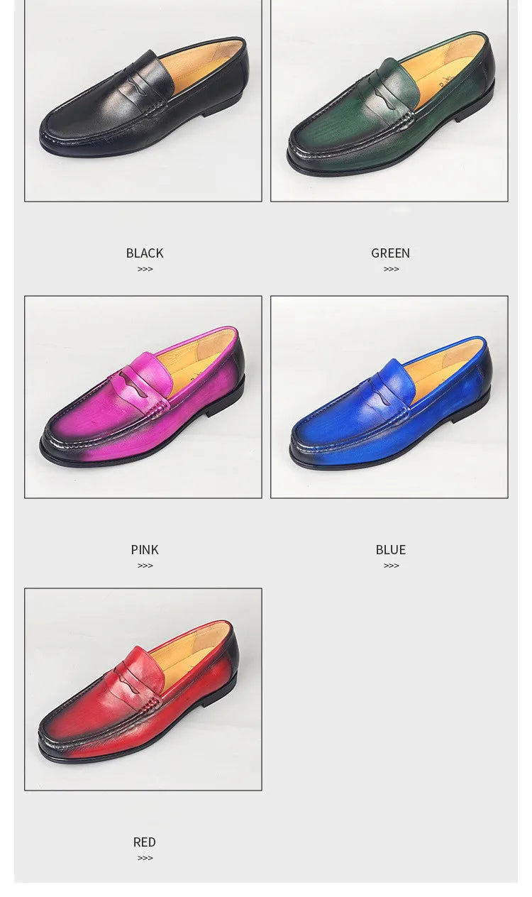 Classic Men Penny Loafers Genuine Leather Slip On Casual Formal Dress Shoes Mens Wedding Party Office Moccasins Shoes