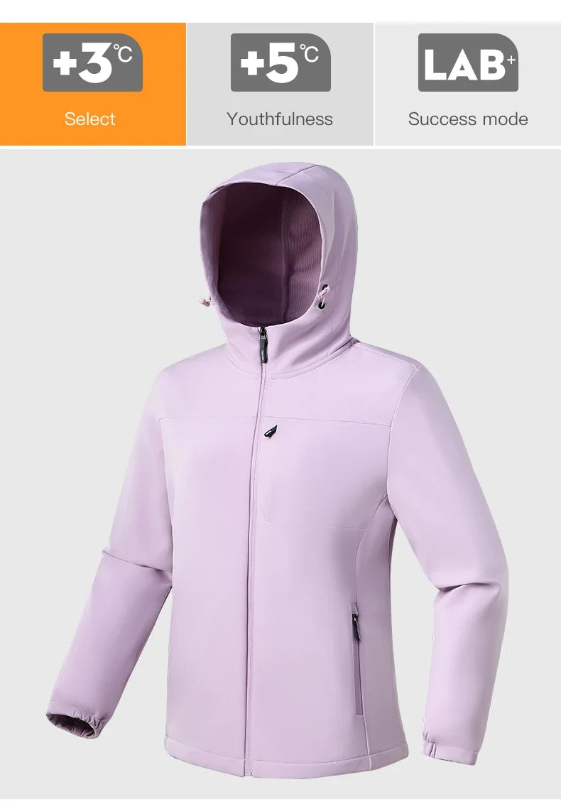 Waterproof Fleece Jacket Women Windproof Thermal Soft Shell Coat Outdoor Hiking Camping Climbing Trekking Windbreaker