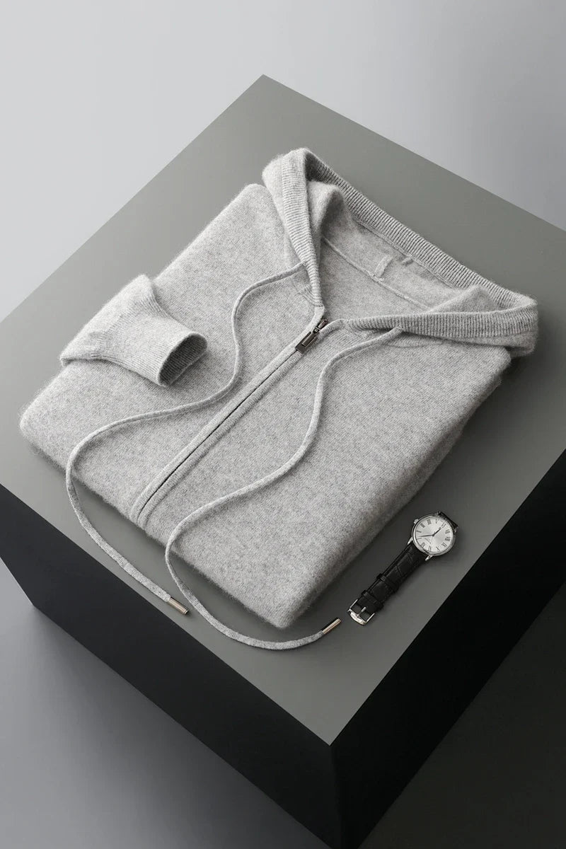 2025 New Men Knitted Plane Hooded Cardigan Cashmere Sweater Zipper Design Pocket Decoration High quality Thick Warmth Hoodie