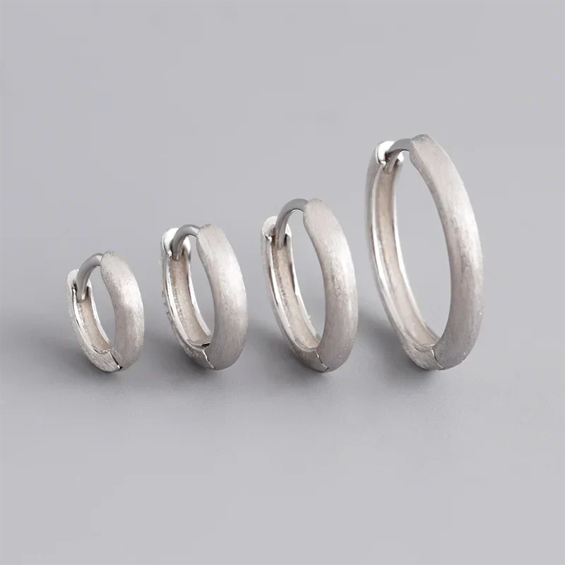 925 Sterling Silver Simple Matte Bohemian Round Ear Buckle for Women Punk Unisex Rock Hoop Earring Jewelry Accessories