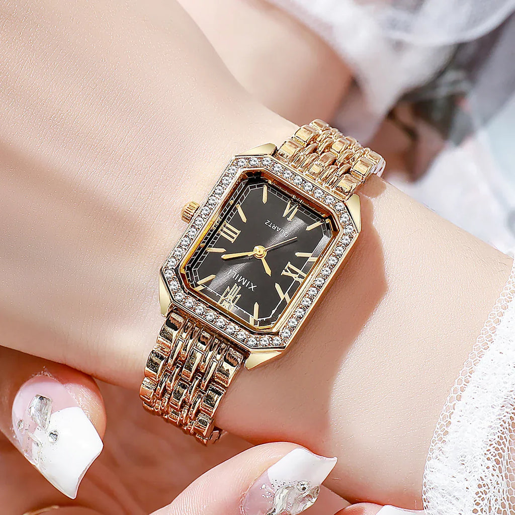 1/2/3/5PCS Fashion Rectangle Women Watches Set Ladies Rhinestone Quartz Watch Bracelet Strap Wristwatch（Without Box）