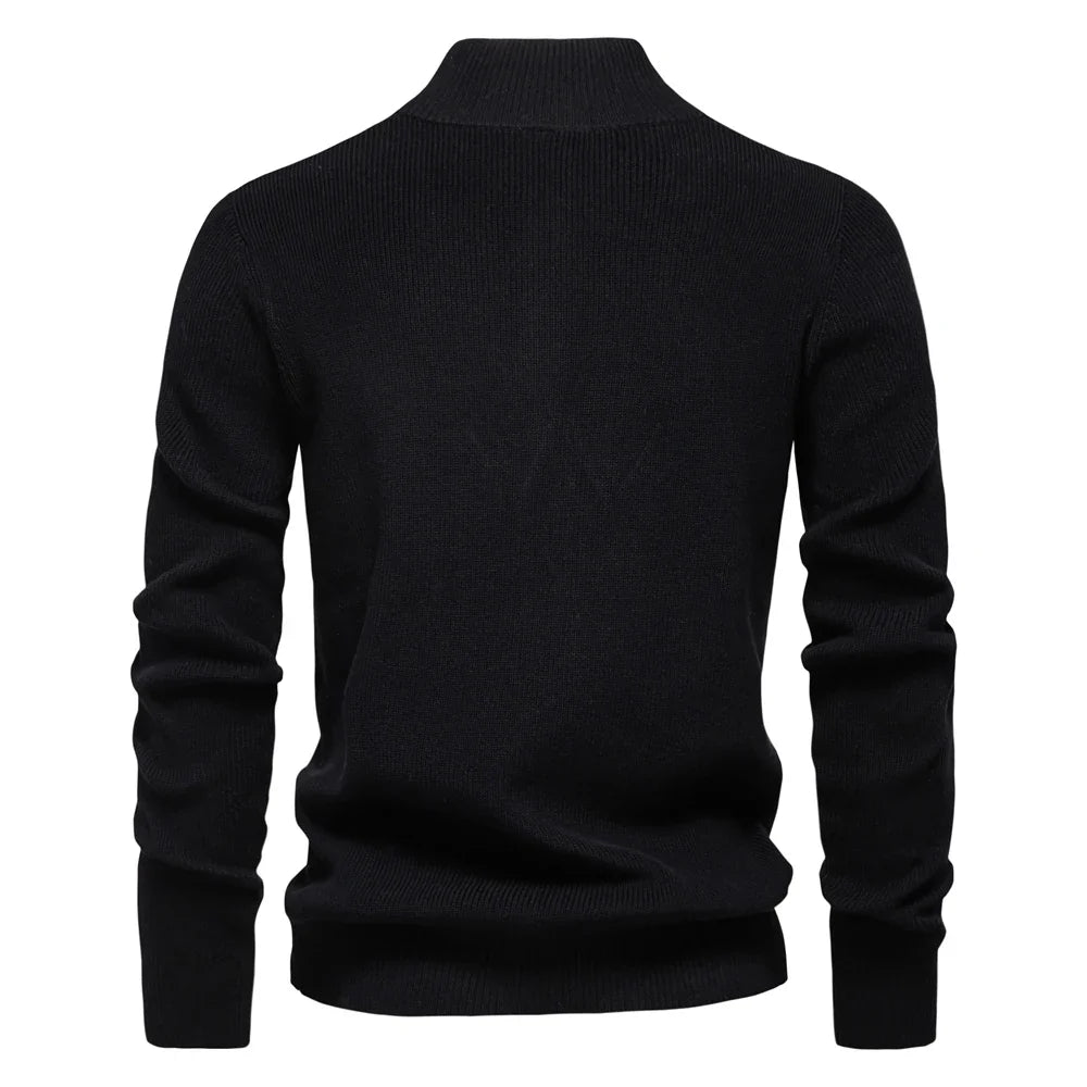 2024 Autumn Quarter Zipper Mock Neck Pullover Sweaters for Men Quality Warm Winter Cotton Knitted Men's Sweaters