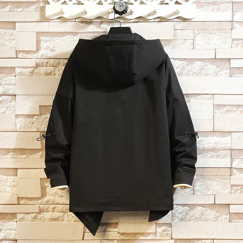 Men Jacket Korea Fashion 2023 Spring Hooded Jack Black Patchwork Zipper Coats Streetwear OverSize Men Clothing