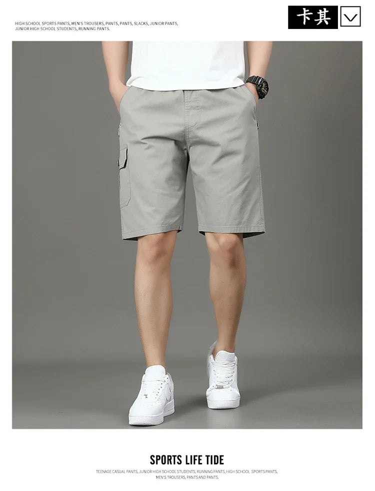 Summer new men's work shorts pocket zip trend versatile casual trousers five work trousers
