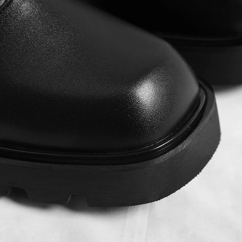 Trendy gentleman men's casual thick soled leather shoes Minimalist and versatile style Fashion Party Office Elevated Shoes