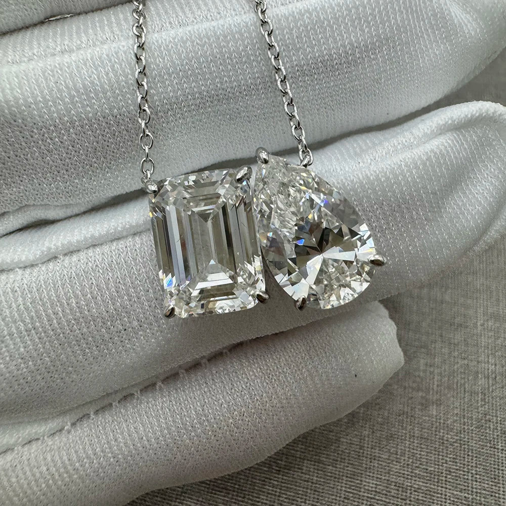 5cttw Radiant/Emerald Pear Cut Moissanite Diamond Pendant Necklace for Women  Certified 925 Silver 2-Stone Clavicle Neckchain