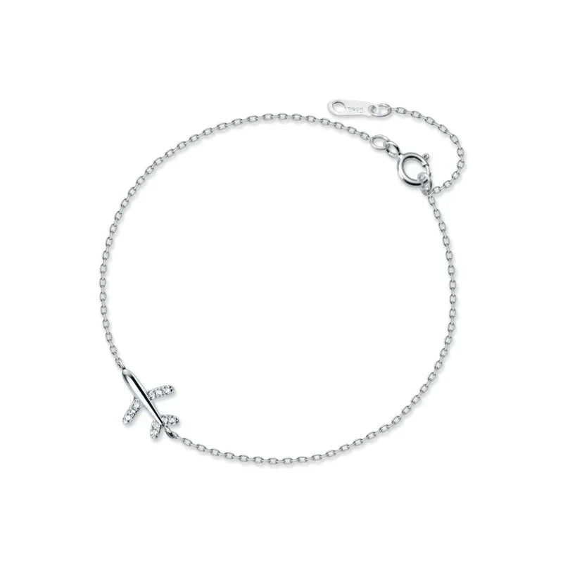 Fashion 925 Sterling Sliver Luminous CZ Cute Mini Airplane Bracelet for Women Link Chain Korea Style Fine Jewelry Bijoux