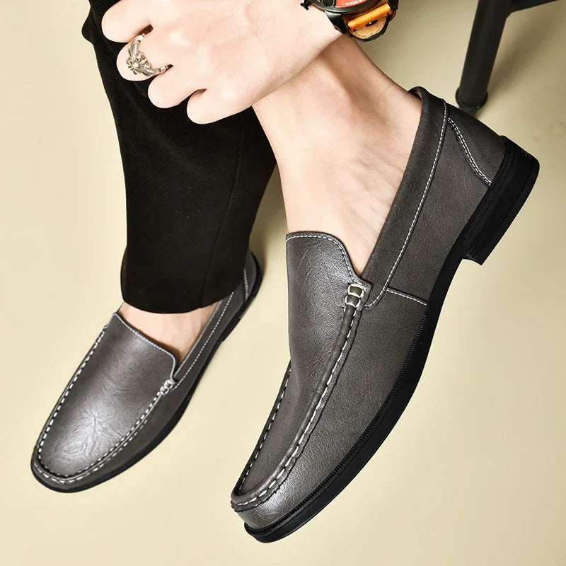 Leather Men Footwear Slip on Office Man Formal Shoes Wedding Party Men Dress Shoes Breath Driving Lazy Loafers Moccasins