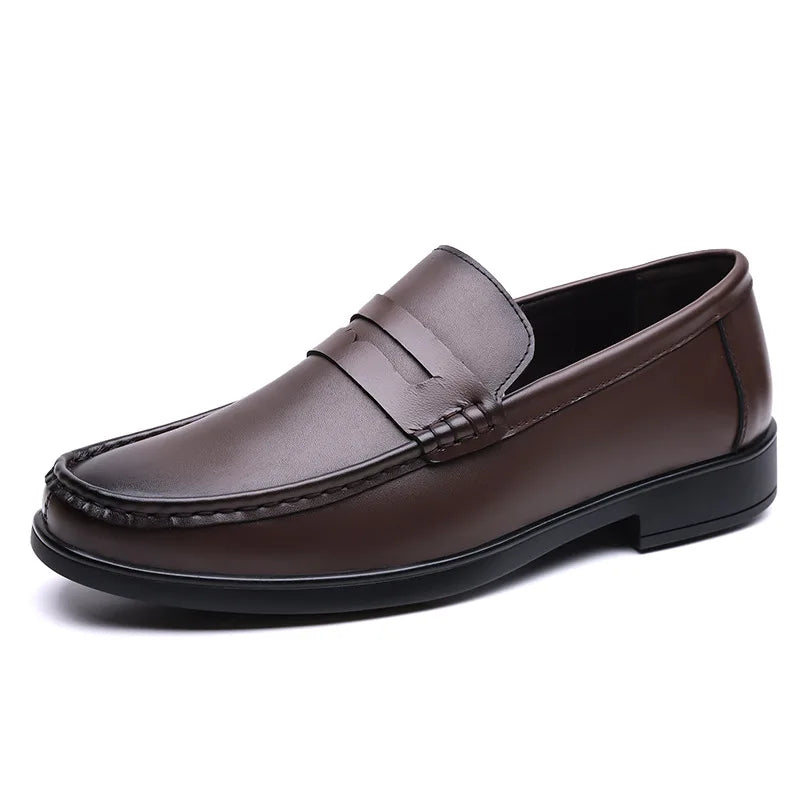 2026 Summer New Men's Breathable Leather Loafers Slip-On Hollow Out Casual Business Casual Shoes for Man Flat Driving Shoes Male