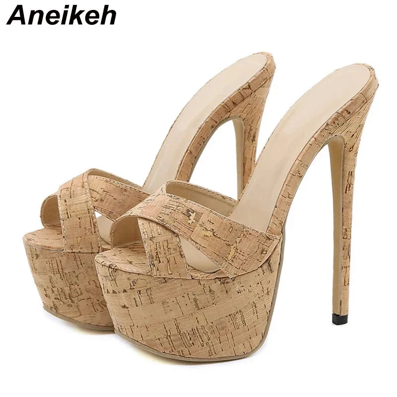 Aneikeh 2025 حذاء نسائي صيفي بكعب عالٍ ونعل سميك، شبشب نسائي مفتوح من الأمام ونعل مسطح