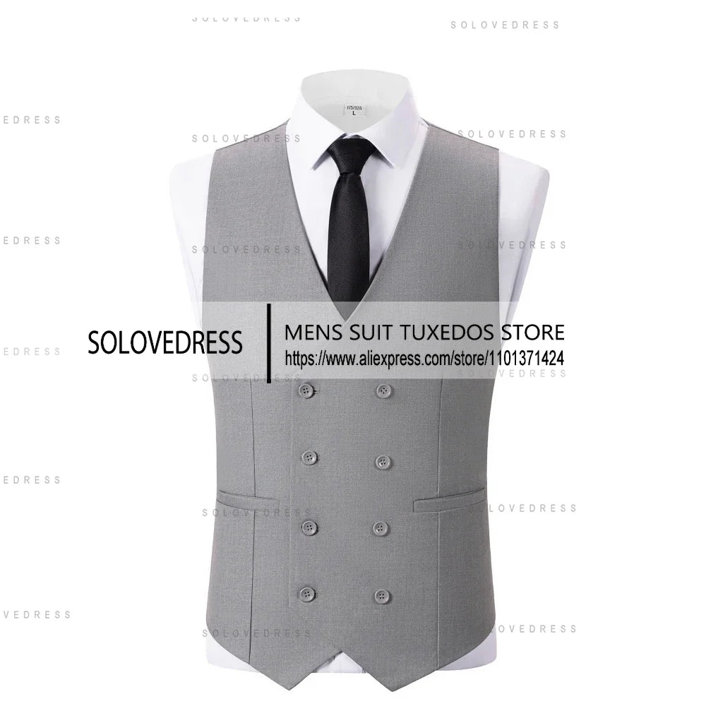 V Neck Men's Suits Vest Double Breasted Waistcoat Polyester Fiber Business Vest Groomman For Wedding Vest