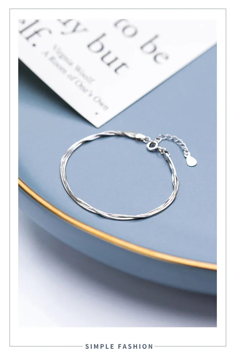 Simple Three Layer Snake Bone Chain for Women 925 Sterling Silver Fashion Link Chain Bracelet Fine Jewelry 2020 Design