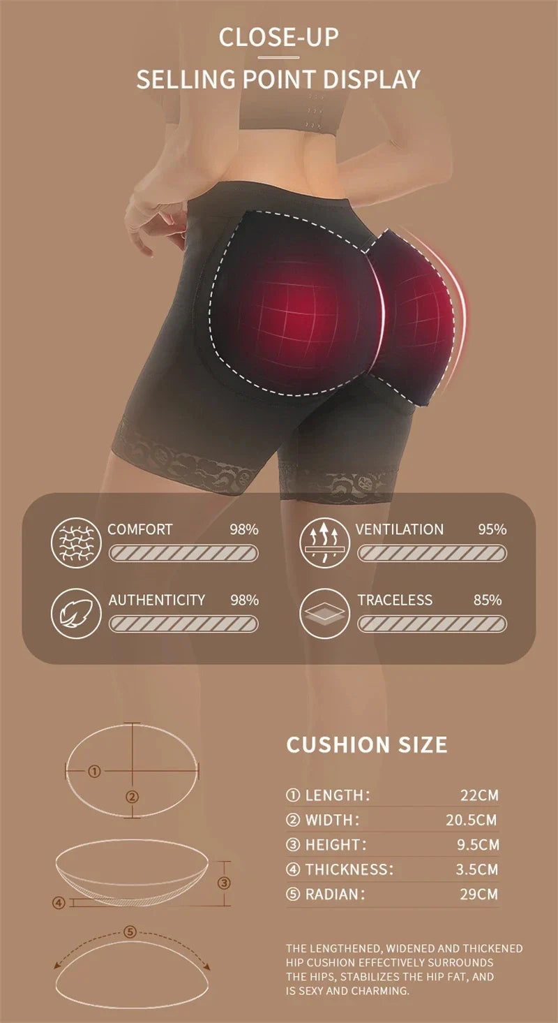 Women Fake Booty Hip Enhancer Fajas Women's Padded Butt Lifter Body Shaper with 2 Sponge Pads Tummy Control Shapewear Panties