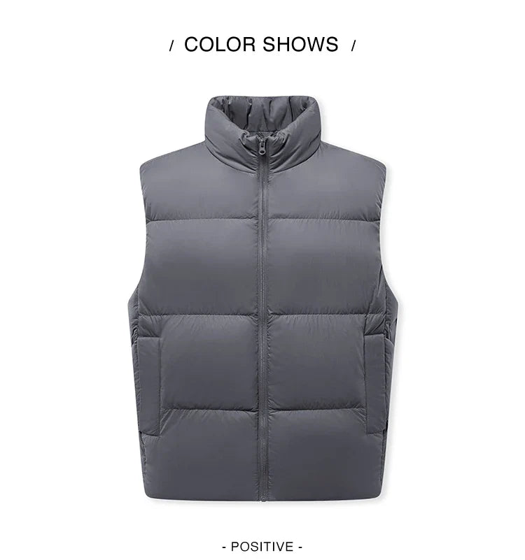 Down Vest Men 2024 Winter New Thermal Three-Proof Coat Solid Color Puffer Vest Versatile Vest