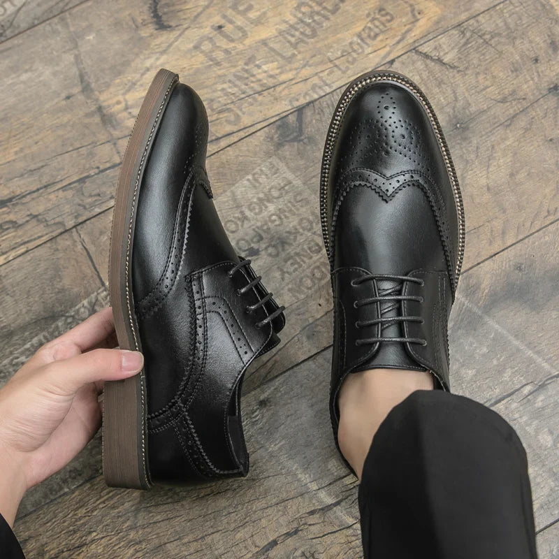 Handmade Mens Wingtip Oxford Shoes Grey Leather Brogue Men's Dress Shoes Classic Business Formal Shoe for Men Chaussure Hommes