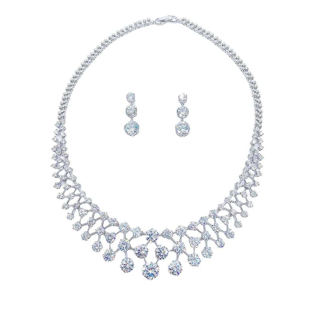 Jewelry Set with Round-Cut Necklace and Dangle Earrings Elegant Sparkling Bridal Accessories for Banquets Wedding