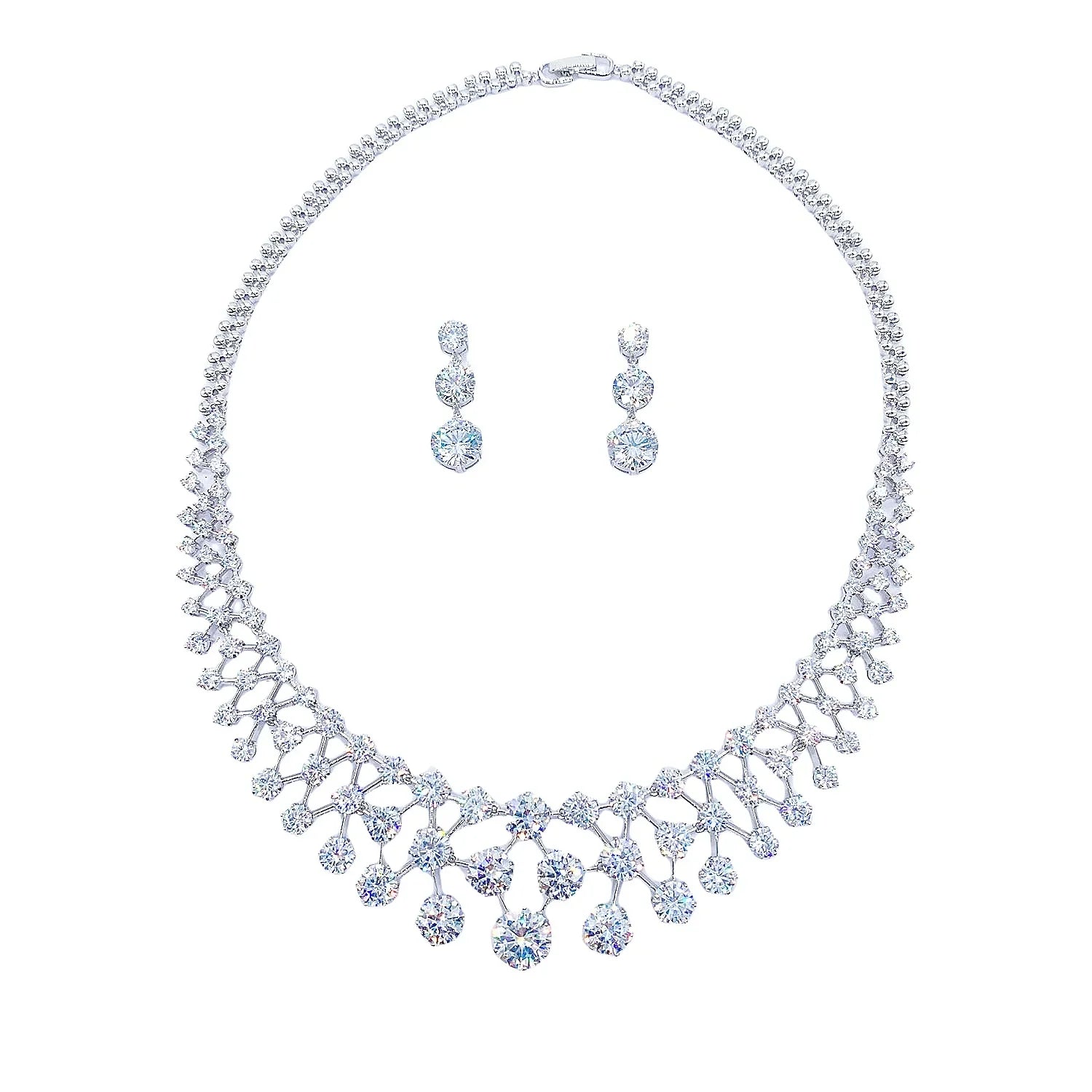 Jewelry Set with Round-Cut Necklace and Dangle Earrings Elegant Sparkling Bridal Accessories for Banquets Wedding