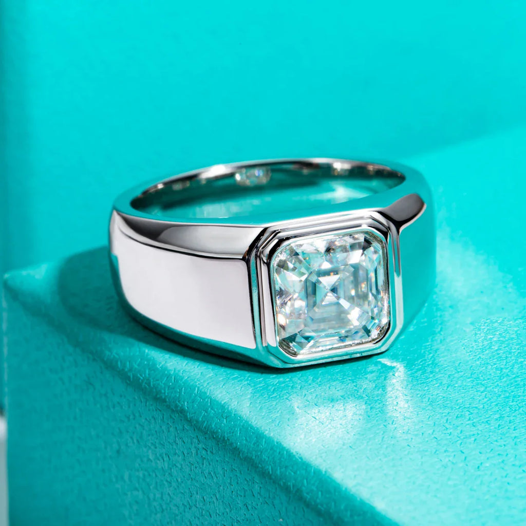 3ct Asscher Cut D Color Moissanite Engagement Rings Gold Plated S925 Silver Luxury Rings For Men Customs Jewelry